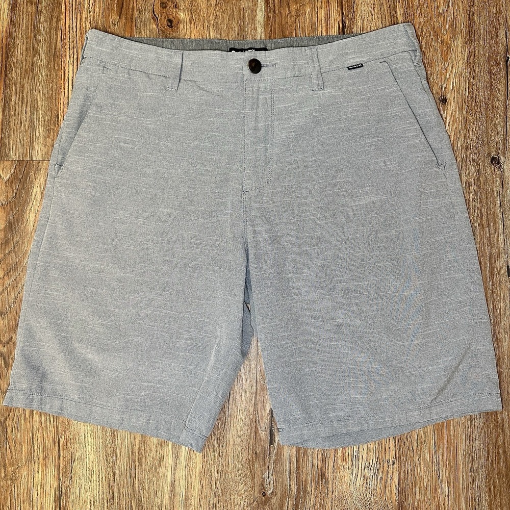 Vintage Hurley Shorts Mens 34 Grey Horizontal Stripe Outdoor Pockets Zip Fly Y2K